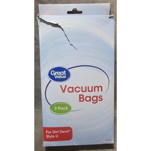 Great Value Vacuum Bags for Dirt Devil Style U 3 Pack Replacement 1822450 2330
